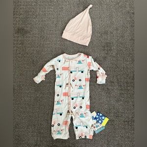 Kickee Pants - 2 PX Natural Camping Print Convertible Gown 3-6 months